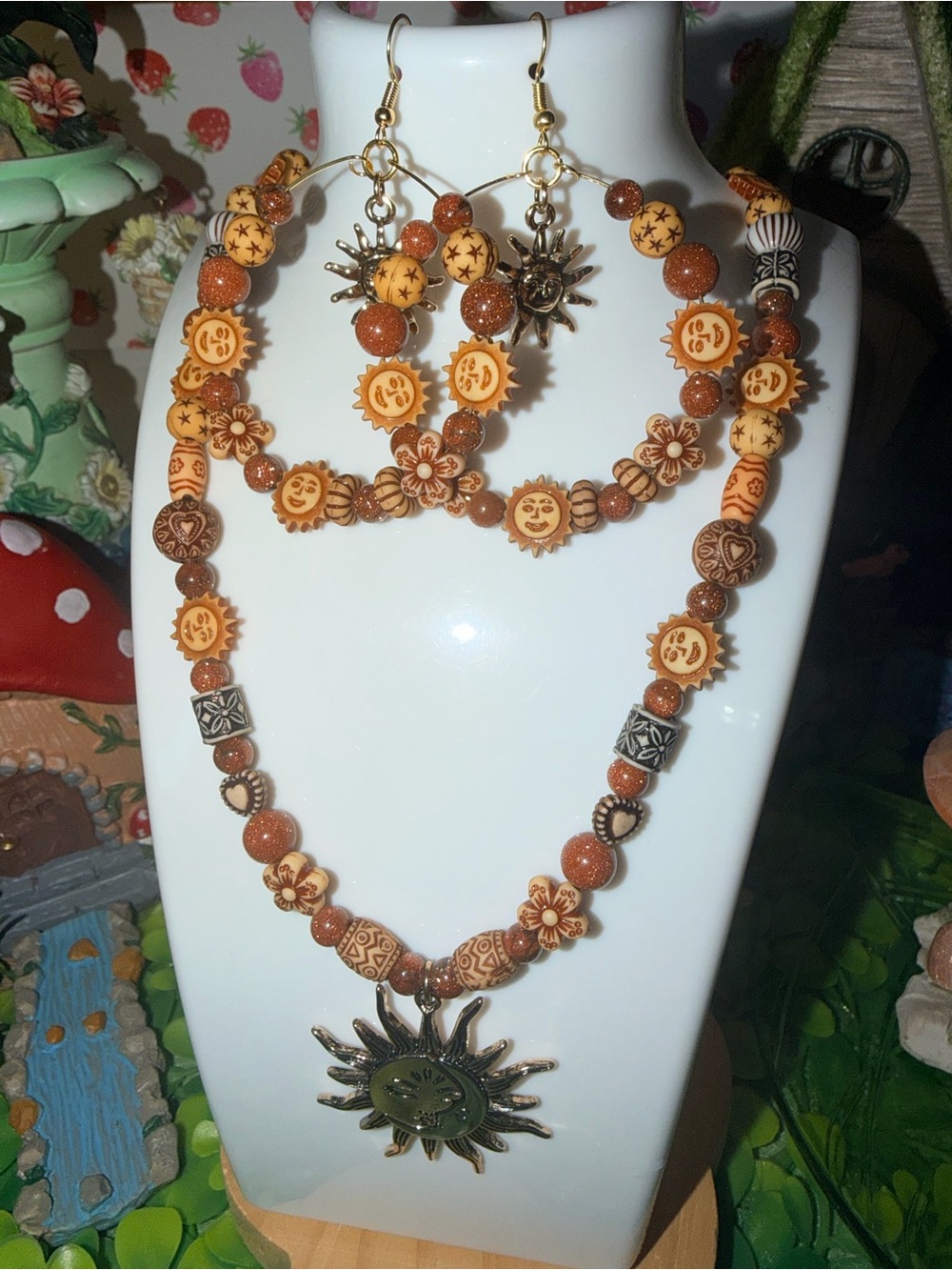 Handmade Whimsigoth 90s celestial style sun and moon beaded jewelry set